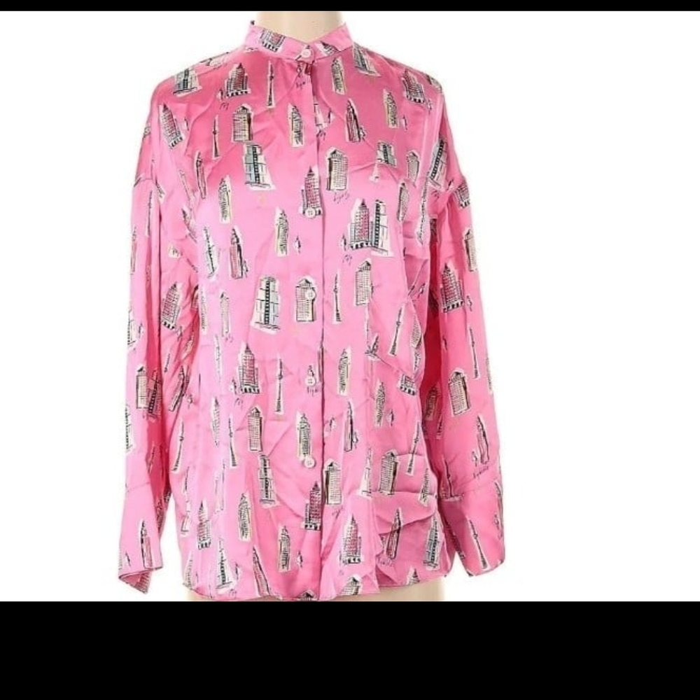 Zara Pink Printed Button-Down Blouse